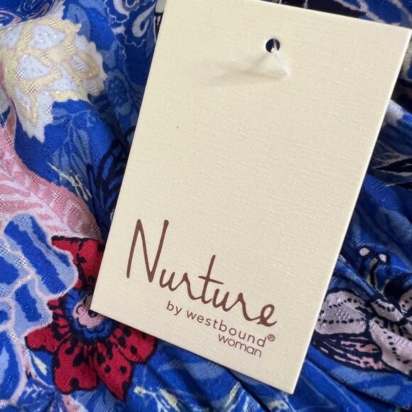 Nurture by Westbound Womens Maxi Dress 2X Blue Floral Boho Peasant Sleeve Rayon - Picture 9 of 9